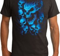 Mens Biker Shirt Screaming Blue Skulls Organic Tee T-Shirt