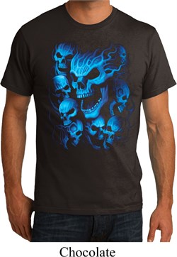 Mens Biker Shirt Screaming Blue Skulls Organic Tee T-Shirt