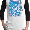 Mens Biker Shirt Screaming Blue Skulls Raglan Tee T-Shirt