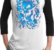 Mens Biker Shirt Screaming Blue Skulls Raglan Tee T-Shirt