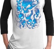Mens Biker Shirt Screaming Blue Skulls Raglan Tee T-Shirt