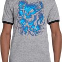 Mens Biker Shirt Screaming Blue Skulls Ringer Tee T-Shirt