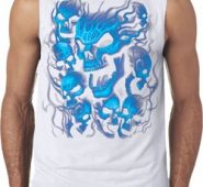 Mens Biker Shirt Screaming Blue Skulls Sleeveless Tee T-Shirt