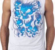 Mens Biker Shirt Screaming Blue Skulls Sleeveless Tee T-Shirt