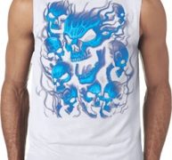 Mens Biker Shirt Screaming Blue Skulls Sleeveless Tee T-Shirt