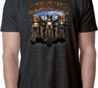 Mens Biker Shirt Who Let The Hawgs Out Burnout Tee T-Shirt