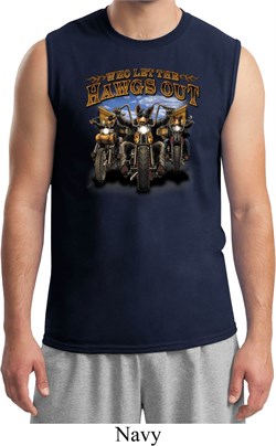 Mens Biker Shirt Who Let The Hawgs Out Muscle Tee T-Shirt