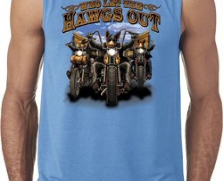 Mens Biker Shirt Who Let The Hawgs Out Sleeveless Tee T-Shirt
