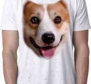 Mens Corgi Shirt Big Corgi Face White Burnout T-Shirt
