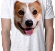 Mens Corgi Shirt Big Corgi Face White Burnout T-Shirt