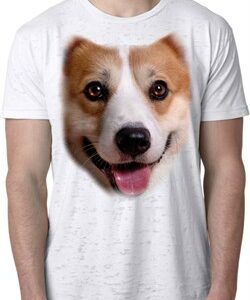 Mens Corgi Shirt Big Corgi Face White Burnout T-Shirt