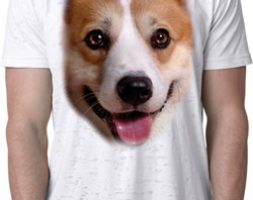 Mens Corgi Shirt Big Corgi Face White Burnout T-Shirt