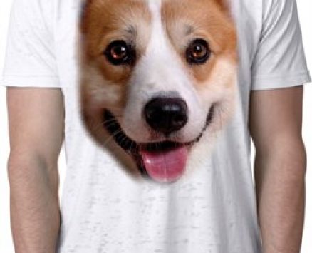 Mens Corgi Shirt Big Corgi Face White Burnout T-Shirt