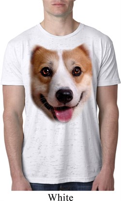 Mens Corgi Shirt Big Corgi Face White Burnout T-Shirt