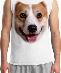 Mens Corgi Shirt Big Corgi Face White Muscle Tee T-Shirt