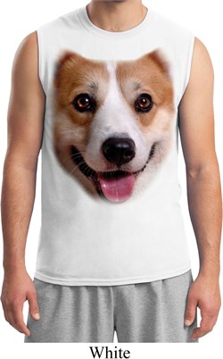 Mens Corgi Shirt Big Corgi Face White Muscle Tee T-Shirt