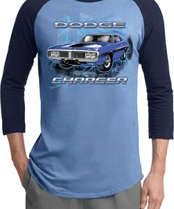 Mens Dodge Shirt Blue Dodge Charger Raglan Tee T-Shirt