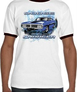 Mens Dodge Shirt Blue Dodge Charger Ringer Tee T-Shirt