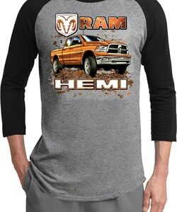 Mens Dodge Shirt Ram Hemi Trucks Raglan Tee T-Shirt