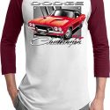 Mens Dodge Shirt Red Challenger Raglan Tee T-Shirt