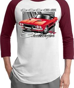 Mens Dodge Shirt Red Challenger Raglan Tee T-Shirt