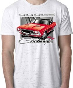 Mens Dodge Shirt Red Challenger White Burnout Tee T-Shirt