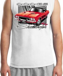 Mens Dodge Shirt Red Challenger White Muscle Tee T-Shirt