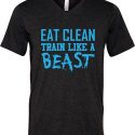 Mens Fitness Shirt Eat Clean Train Like a Beast Tri Blend V-neck Tee