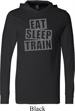 Mens Fitness Shirt Eat Sleep Train Lightweight Hoodie Tee