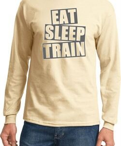 Mens Fitness Shirt Eat Sleep Train Long Sleeve Tee