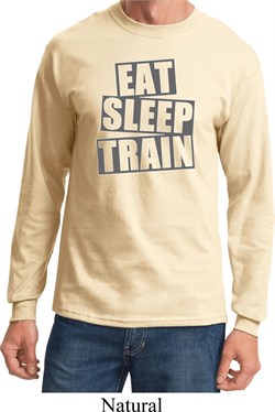 Mens Fitness Shirt Eat Sleep Train Long Sleeve Tee