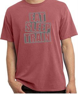 Mens Fitness Shirt Eat Sleep Train Pigment Dyed Tee T-Shirt