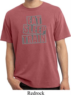 Mens Fitness Shirt Eat Sleep Train Pigment Dyed Tee T-Shirt