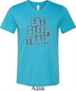 Mens Fitness Shirt Eat Sleep Train Tri Blend V-neck Tee