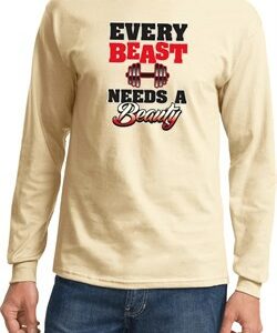 Mens Fitness Shirt Every Beast Needs A Beauty Long Sleeve Tee T-Shirt