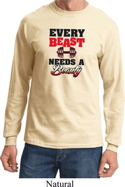 Mens Fitness Shirt Every Beast Needs A Beauty Long Sleeve Tee T-Shirt