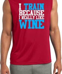 Mens Fitness Shirt I Train For Wine Sleeveless Moisture Wicking Tee