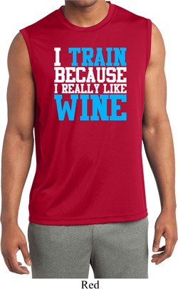 Mens Fitness Shirt I Train For Wine Sleeveless Moisture Wicking Tee