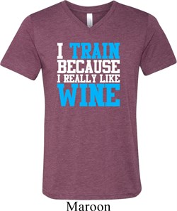 Mens Fitness Shirt I Train For Wine Tri Blend V-neck Tee T-Shirt