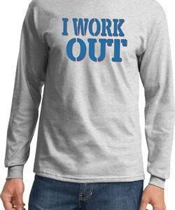 Mens Fitness Shirt I Work Out Long Sleeve Tee T-Shirt