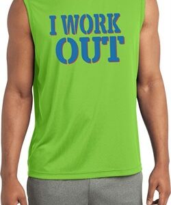 Mens Fitness Shirt I Work Out Sleeveless Moisture Wicking Tee T-Shirt