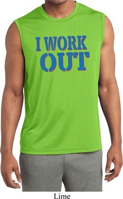 Mens Fitness Shirt I Work Out Sleeveless Moisture Wicking Tee T-Shirt