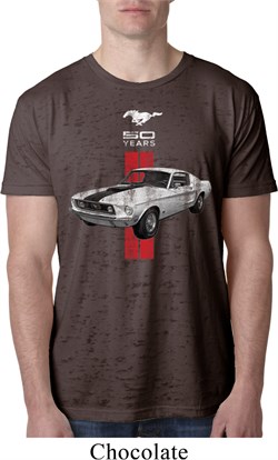 Mens Ford Shirt Red Stripe Mustang 50 Years Burnout Tee T-Shirt