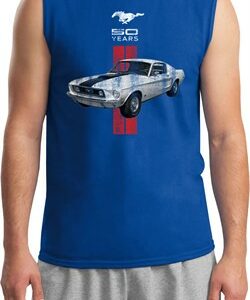 Mens Ford Shirt Red Stripe Mustang 50 Years Muscle Tee T-Shirt