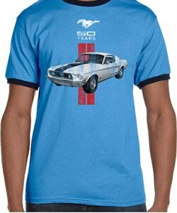 Mens Ford Shirt Red Stripe Mustang 50 Years Ringer Tee T-Shirt