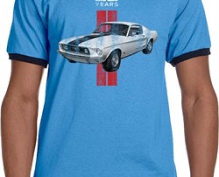 Mens Ford Shirt Red Stripe Mustang 50 Years Ringer Tee T-Shirt