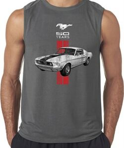 Mens Ford Shirt Red Stripe Mustang 50 Years Sleeveless Tee T-Shirt