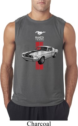 Mens Ford Shirt Red Stripe Mustang 50 Years Sleeveless Tee T-Shirt