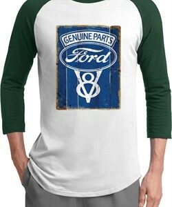 Mens Ford Shirt V8 Genuine Ford Parts Raglan Tee T-Shirt