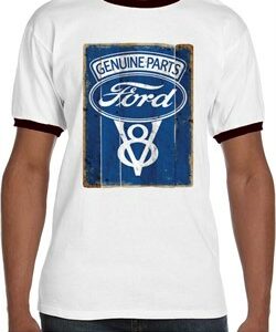 Mens Ford Shirt V8 Genuine Ford Parts Ringer Tee T-Shirt